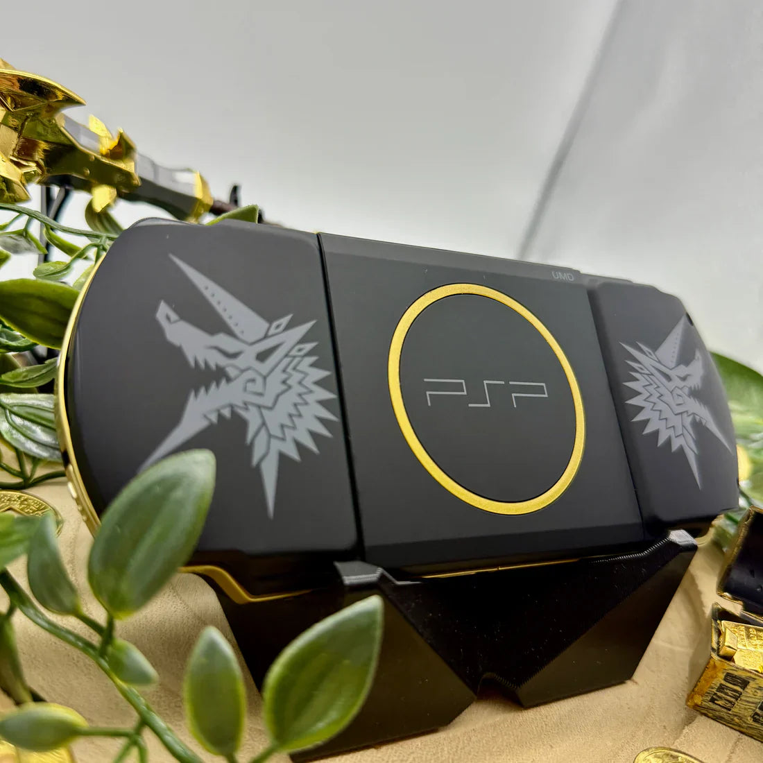 Black Gold Custom PSP Console Bundle: Includes Battery, Storage
