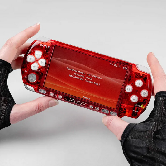 PSP 3000 Portable – Clear Soda Red Custom Console Bundle with Upgraded Battery & Expanded Storage