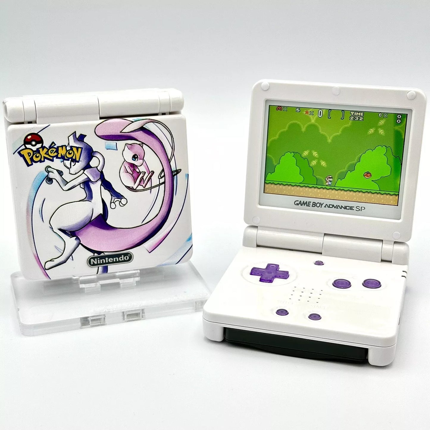 Game Boy Advance SP Custom IPS Backlit Screen UV Print Shell Mew Mewtwo Pokemon